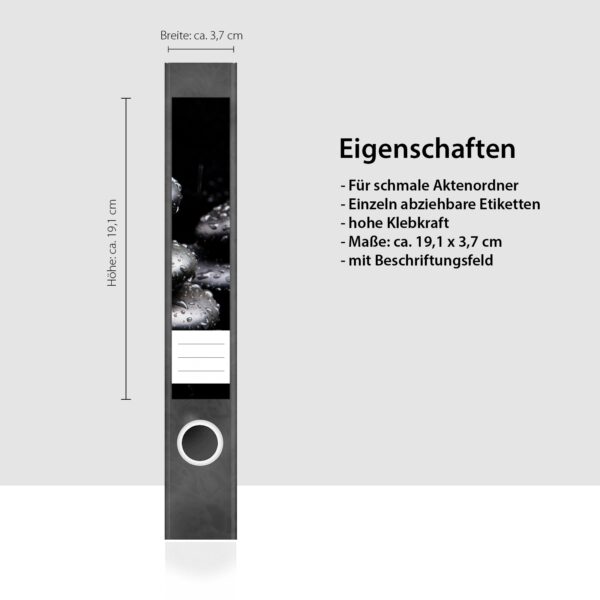 Etiketten für Ordner | schwarze Steine | 7 Aufkleber für schmale Ordnerrücken | Selbstklebende Design Ordneretiketten Rückenschilder