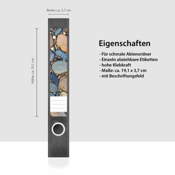 Etiketten für Ordner | Steine am Meer 2 | 7 Aufkleber für schmale Ordnerrücken | Selbstklebende Design Ordneretiketten Rückenschilder