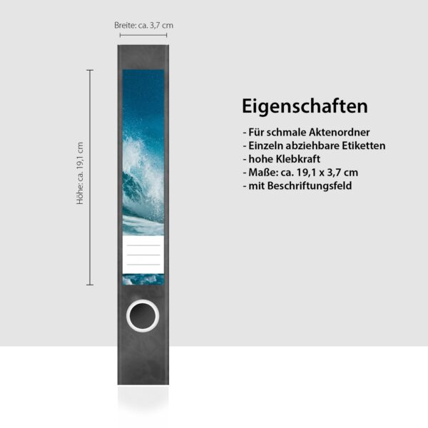 Etiketten für Ordner | Welle | 7 Aufkleber für schmale Ordnerrücken | Selbstklebende Design Ordneretiketten Rückenschilder