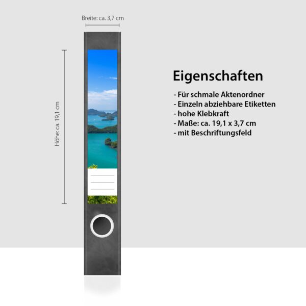 Etiketten für Ordner | Inseln im Meer | 7 Aufkleber für schmale Ordnerrücken | Selbstklebende Design Ordneretiketten Rückenschilder