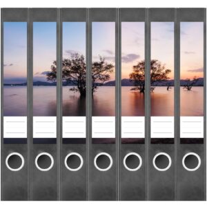 Etiketten für Ordner | Bäume im See | 7 Aufkleber für schmale Ordnerrücken | Selbstklebende Design Ordneretiketten Rückenschilder