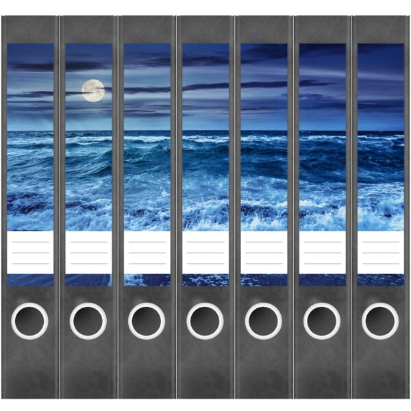 Etiketten für Ordner | Mond über dem Meer | 7 Aufkleber für schmale Ordnerrücken | Selbstklebende Design Ordneretiketten Rückenschilder