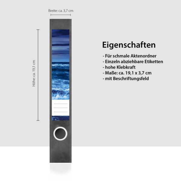 Etiketten für Ordner | Mond über dem Meer | 7 Aufkleber für schmale Ordnerrücken | Selbstklebende Design Ordneretiketten Rückenschilder