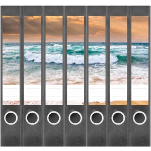 Etiketten für Ordner | Meer 2 | 7 Aufkleber für schmale Ordnerrücken | Selbstklebende Design Ordneretiketten Rückenschilder