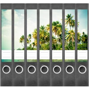 Etiketten für Ordner | Palmen Strand | 7 Aufkleber für schmale Ordnerrücken | Selbstklebende Design Ordneretiketten Rückenschilder