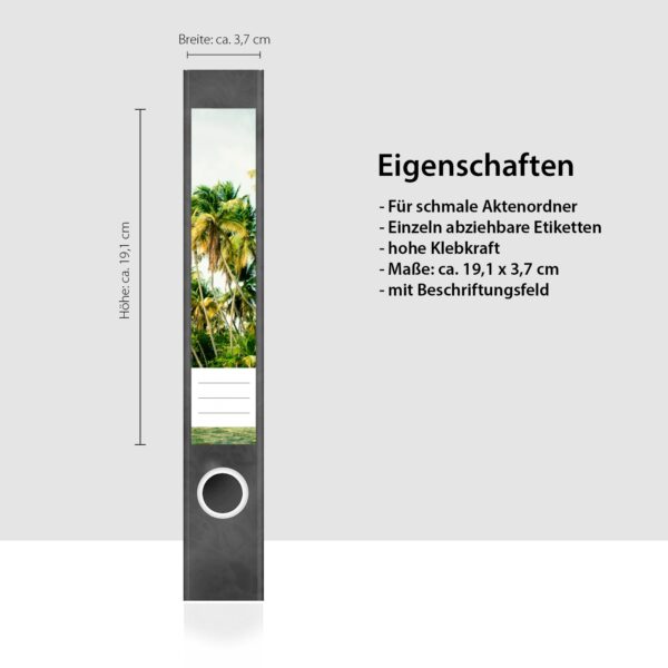 Etiketten für Ordner | Palmen Strand | 7 Aufkleber für schmale Ordnerrücken | Selbstklebende Design Ordneretiketten Rückenschilder