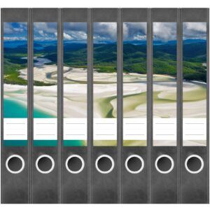 Etiketten für Ordner | Insel im Meer | 7 Aufkleber für schmale Ordnerrücken | Selbstklebende Design Ordneretiketten Rückenschilder