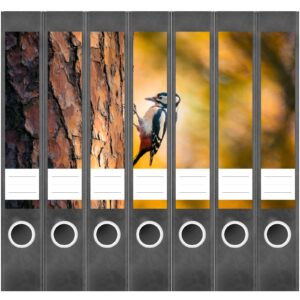 Etiketten für Ordner | Vogel am Baum | 7 Aufkleber für schmale Ordnerrücken | Selbstklebende Design Ordneretiketten Rückenschilder