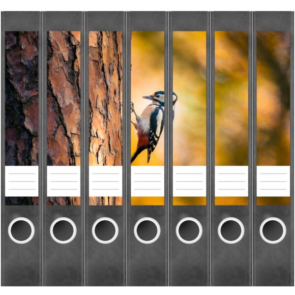 Etiketten für Ordner | Vogel am Baum | 7 Aufkleber für schmale Ordnerrücken | Selbstklebende Design Ordneretiketten Rückenschilder