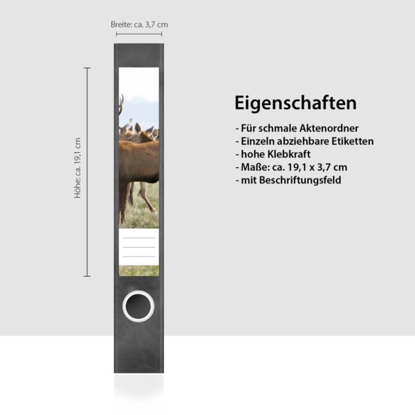 Etiketten für Ordner | Hirsche | 7 Aufkleber für schmale Ordnerrücken | Selbstklebende Design Ordneretiketten Rückenschilder