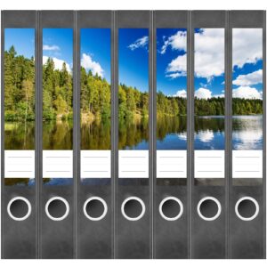 Etiketten für Ordner | See am Wald | 7 Aufkleber für schmale Ordnerrücken | Selbstklebende Design Ordneretiketten Rückenschilder