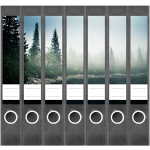 Etiketten für Ordner | Wald im Nebel | 7 Aufkleber für schmale Ordnerrücken | Selbstklebende Design Ordneretiketten Rückenschilder