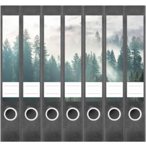 Etiketten für Ordner | Nebelwald | 7 Aufkleber für schmale Ordnerrücken | Selbstklebende Design Ordneretiketten Rückenschilder