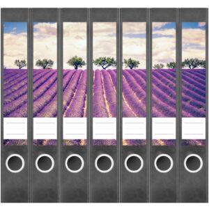 Etiketten für Ordner | Lavendel Feld Frankreich | 7 Aufkleber für schmale Ordnerrücken | Selbstklebende Design Ordneretiketten Rückenschilder