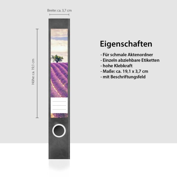 Etiketten für Ordner | Lavendel Feld Frankreich | 7 Aufkleber für schmale Ordnerrücken | Selbstklebende Design Ordneretiketten Rückenschilder