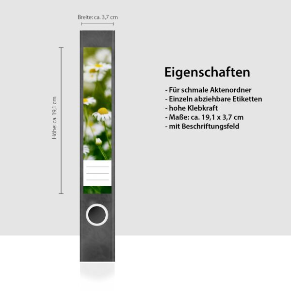 Etiketten für Ordner | Gänseblümchen | 7 Aufkleber für schmale Ordnerrücken | Selbstklebende Design Ordneretiketten Rückenschilder