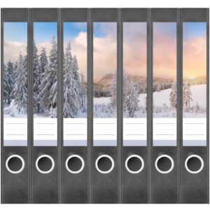 Etiketten für Ordner | Winterwald Winter | 7 Aufkleber für schmale Ordnerrücken | Selbstklebende Design Ordneretiketten Rückenschilder