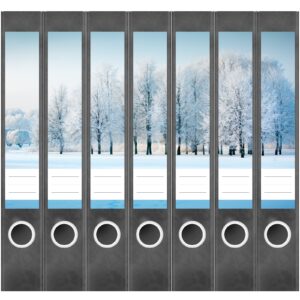 Etiketten für Ordner | Bäume im Winter mit Schnee | 7 Aufkleber für schmale Ordnerrücken | Selbstklebende Design Ordneretiketten Rückenschilder