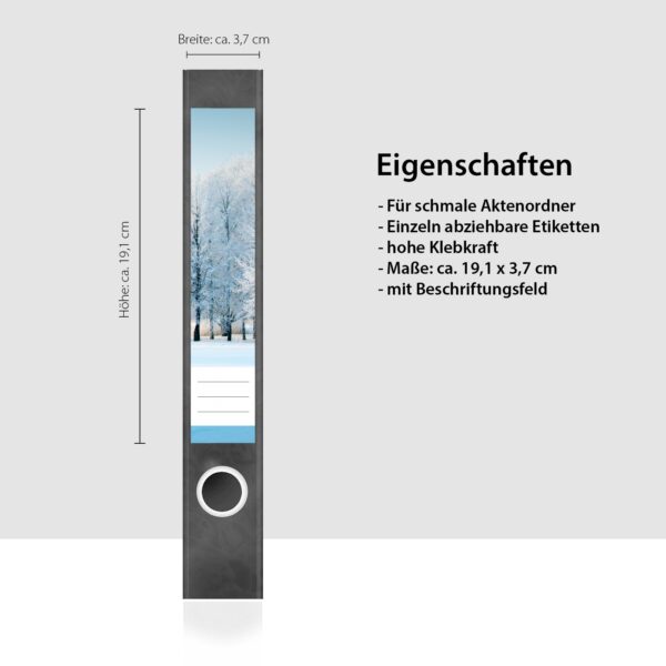 Etiketten für Ordner | Bäume im Winter mit Schnee | 7 Aufkleber für schmale Ordnerrücken | Selbstklebende Design Ordneretiketten Rückenschilder