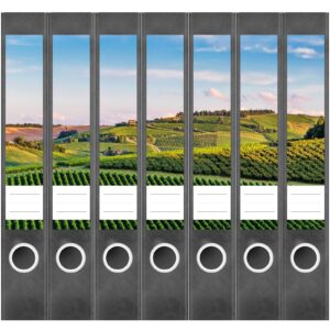 Etiketten für Ordner | Weinberge Sommer | 7 Aufkleber für schmale Ordnerrücken | Selbstklebende Design Ordneretiketten Rückenschilder