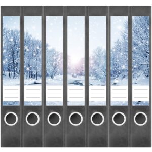 Etiketten für Ordner | Schneezauber | 7 Aufkleber für schmale Ordnerrücken | Selbstklebende Design Ordneretiketten Rückenschilder