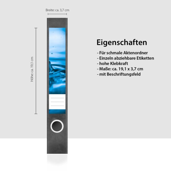 Etiketten für Ordner | Wassertropfen 2 | 7 Aufkleber für schmale Ordnerrücken | Selbstklebende Design Ordneretiketten Rückenschilder