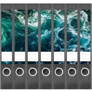 Etiketten für Ordner | Ozean von oben 4 | 7 Aufkleber für schmale Ordnerrücken | Selbstklebende Design Ordneretiketten Rückenschilder