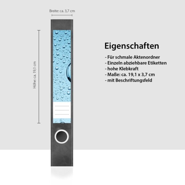 Etiketten für Ordner | Wasser auf Glas | 7 Aufkleber für schmale Ordnerrücken | Selbstklebende Design Ordneretiketten Rückenschilder