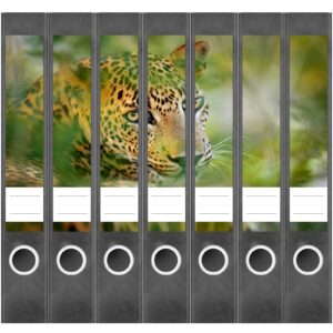 Etiketten für Ordner | Leopard | 7 Aufkleber für schmale Ordnerrücken | Selbstklebende Design Ordneretiketten Rückenschilder