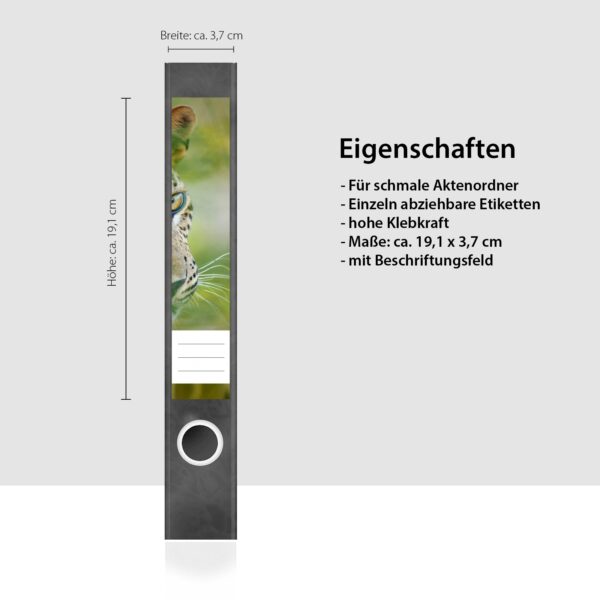 Etiketten für Ordner | Leopard | 7 Aufkleber für schmale Ordnerrücken | Selbstklebende Design Ordneretiketten Rückenschilder