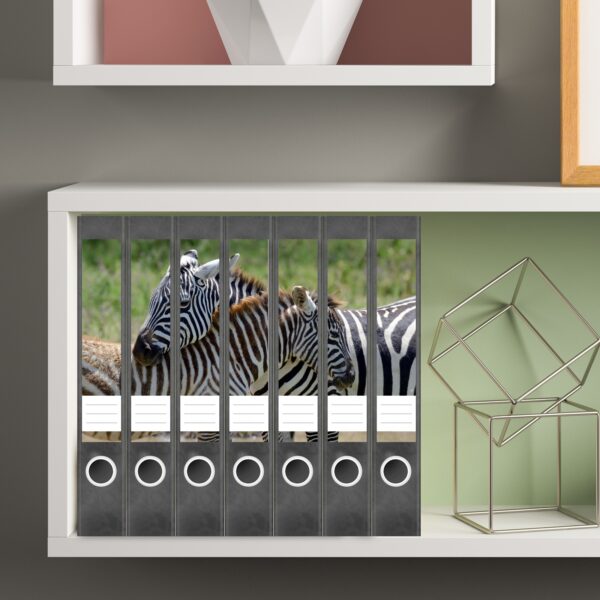 Etiketten für Ordner | 2 Zebras | 7 Aufkleber für schmale Ordnerrücken | Selbstklebende Design Ordneretiketten Rückenschilder
