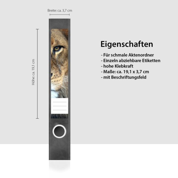 Etiketten für Ordner | Löwe | 7 Aufkleber für schmale Ordnerrücken | Selbstklebende Design Ordneretiketten Rückenschilder