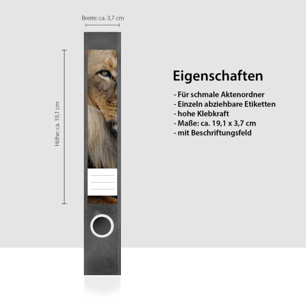 Etiketten für Ordner | Löwe 2 | 7 Aufkleber für schmale Ordnerrücken | Selbstklebende Design Ordneretiketten Rückenschilder