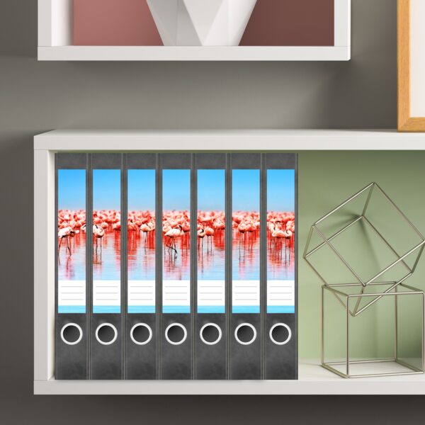 Etiketten für Ordner | Flamingos | 7 Aufkleber für schmale Ordnerrücken | Selbstklebende Design Ordneretiketten Rückenschilder