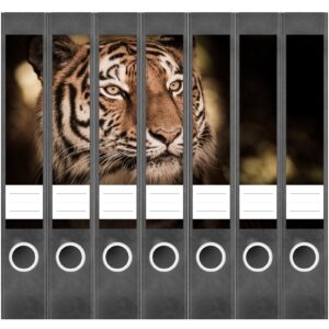 Etiketten für Ordner | Tiger | 7 Aufkleber für schmale Ordnerrücken | Selbstklebende Design Ordneretiketten Rückenschilder