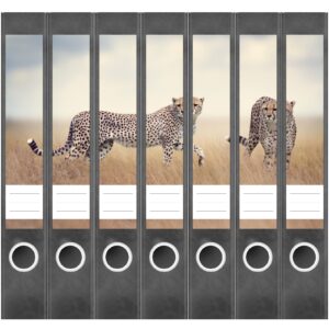 Etiketten für Ordner | Geparden | 7 Aufkleber für schmale Ordnerrücken | Selbstklebende Design Ordneretiketten Rückenschilder