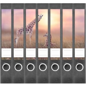 Etiketten für Ordner | Giraffen | 7 Aufkleber für schmale Ordnerrücken | Selbstklebende Design Ordneretiketten Rückenschilder