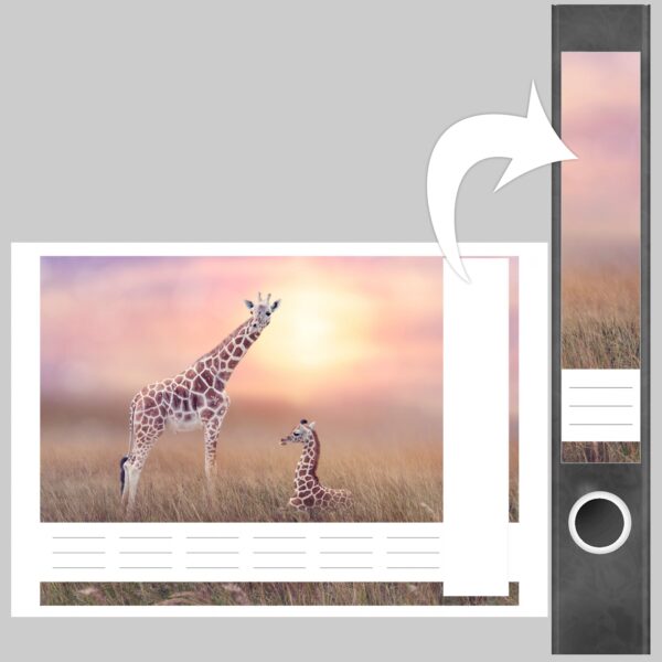 Etiketten für Ordner | Giraffen | 7 Aufkleber für schmale Ordnerrücken | Selbstklebende Design Ordneretiketten Rückenschilder