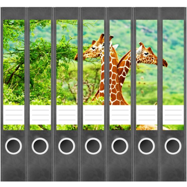 Etiketten für Ordner | 2 Giraffen im Wald | 7 Aufkleber für schmale Ordnerrücken | Selbstklebende Design Ordneretiketten Rückenschilder