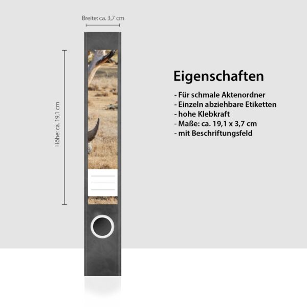 Etiketten für Ordner | Nashorn | 7 Aufkleber für schmale Ordnerrücken | Selbstklebende Design Ordneretiketten Rückenschilder