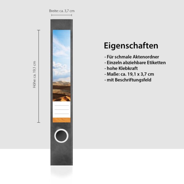 Etiketten für Ordner | Wüste und Himmel | 7 Aufkleber für schmale Ordnerrücken | Selbstklebende Design Ordneretiketten Rückenschilder