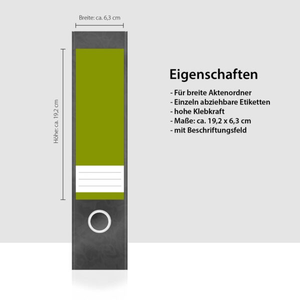 Etiketten für Ordner | Grün 1 | 4 breite Aufkleber für Ordnerrücken | Selbstklebende Design Ordneretiketten Rückenschilder