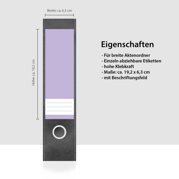 Etiketten für Ordner | Lila 7 | 4 breite Aufkleber für Ordnerrücken | Selbstklebende Design Ordneretiketten Rückenschilder