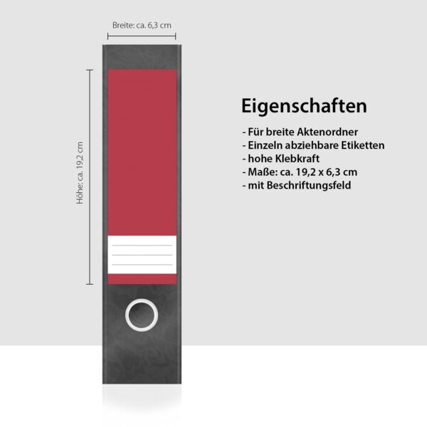 Etiketten für Ordner | Rot 3 | 4 breite Aufkleber für Ordnerrücken | Selbstklebende Design Ordneretiketten Rückenschilder