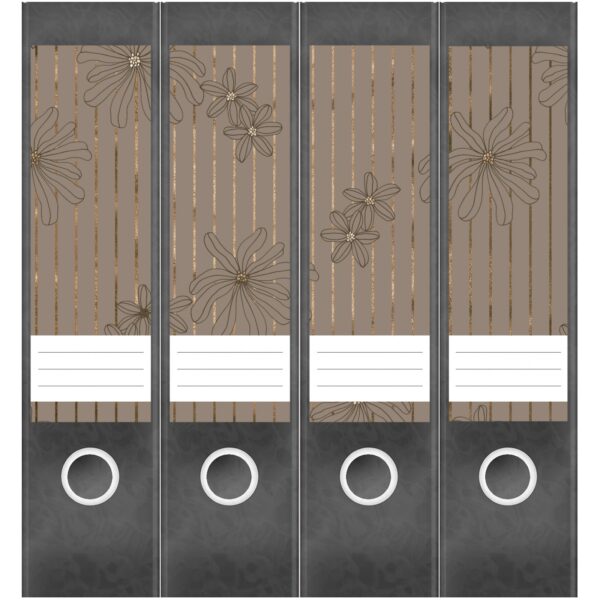 Etiketten für Ordner | Bronze Muster Streifen | 4 breite Aufkleber für Ordnerrücken | Selbstklebende Design Ordneretiketten Rückenschilder