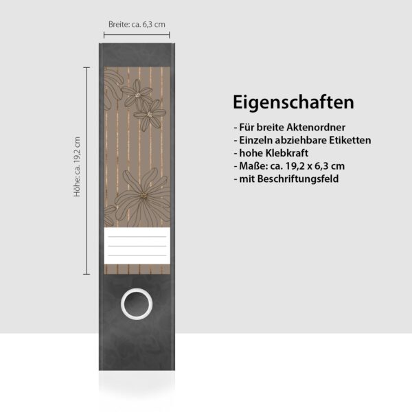 Etiketten für Ordner | Bronze Muster Streifen | 4 breite Aufkleber für Ordnerrücken | Selbstklebende Design Ordneretiketten Rückenschilder