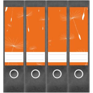 Etiketten für Ordner | Pusteblumen Orange | 4 breite Aufkleber für Ordnerrücken | Selbstklebende Design Ordneretiketten Rückenschilder