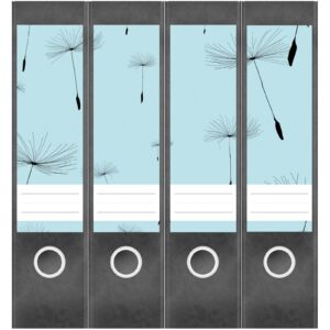 Etiketten für Ordner | Pusteblumen blau | 4 breite Aufkleber für Ordnerrücken | Selbstklebende Design Ordneretiketten Rückenschilder