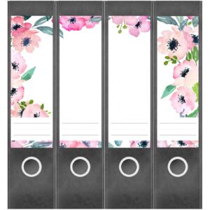 Etiketten für Ordner | Muster Blumen | 4 breite Aufkleber für Ordnerrücken | Selbstklebende Design Ordneretiketten Rückenschilder