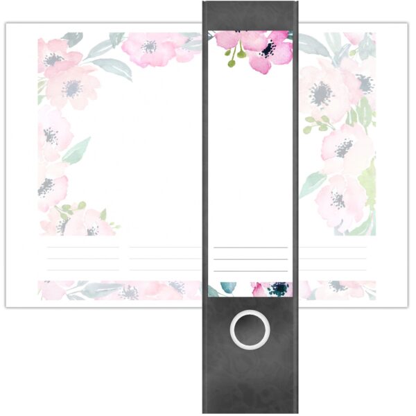 Etiketten für Ordner | Muster Blumen | 4 breite Aufkleber für Ordnerrücken | Selbstklebende Design Ordneretiketten Rückenschilder